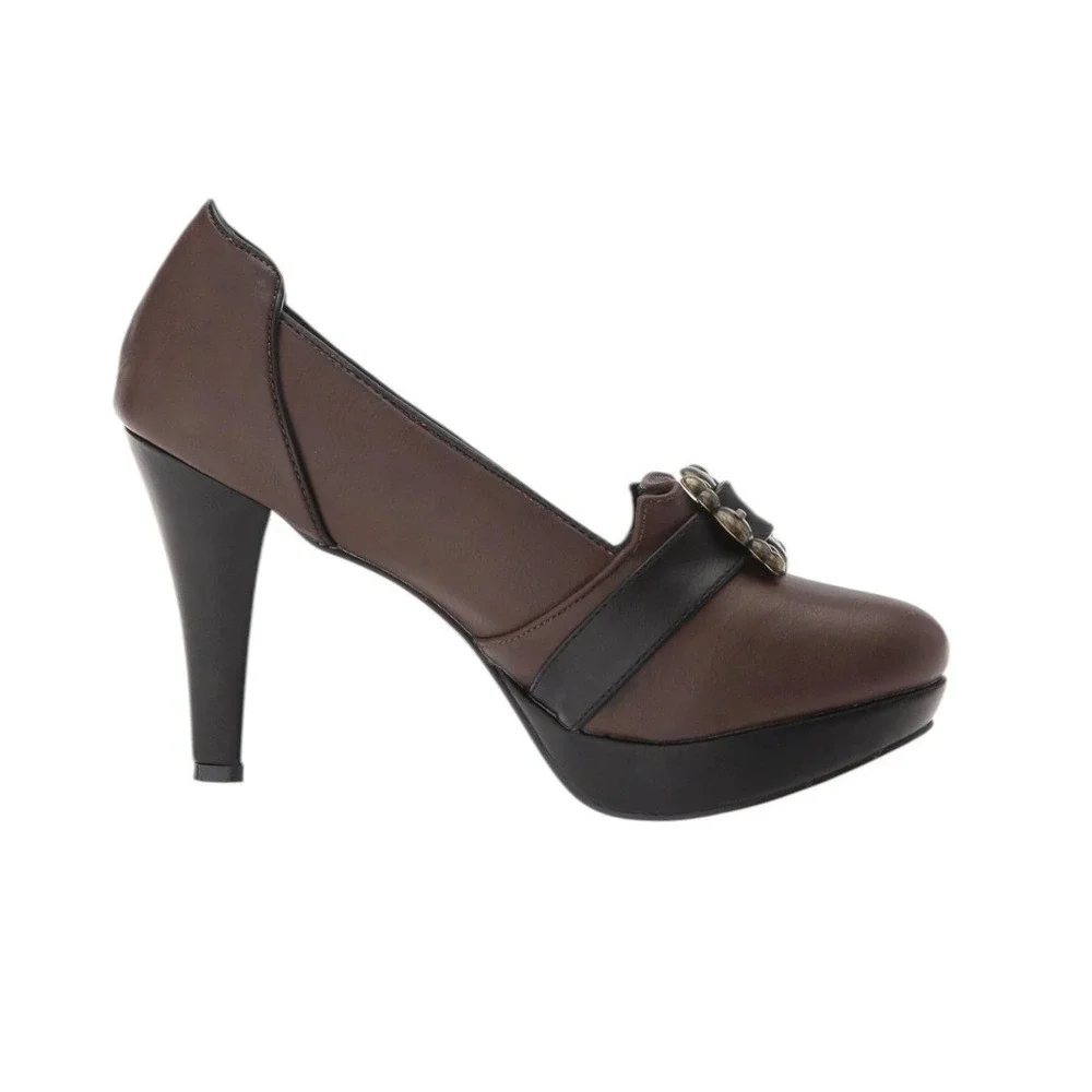 Ellie‎ Shoes Women's 414 Marian Platform Pump Brown Buckle Heels Size 10